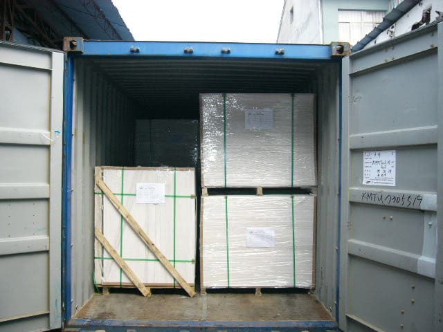 Container with cement board gypsum and steel